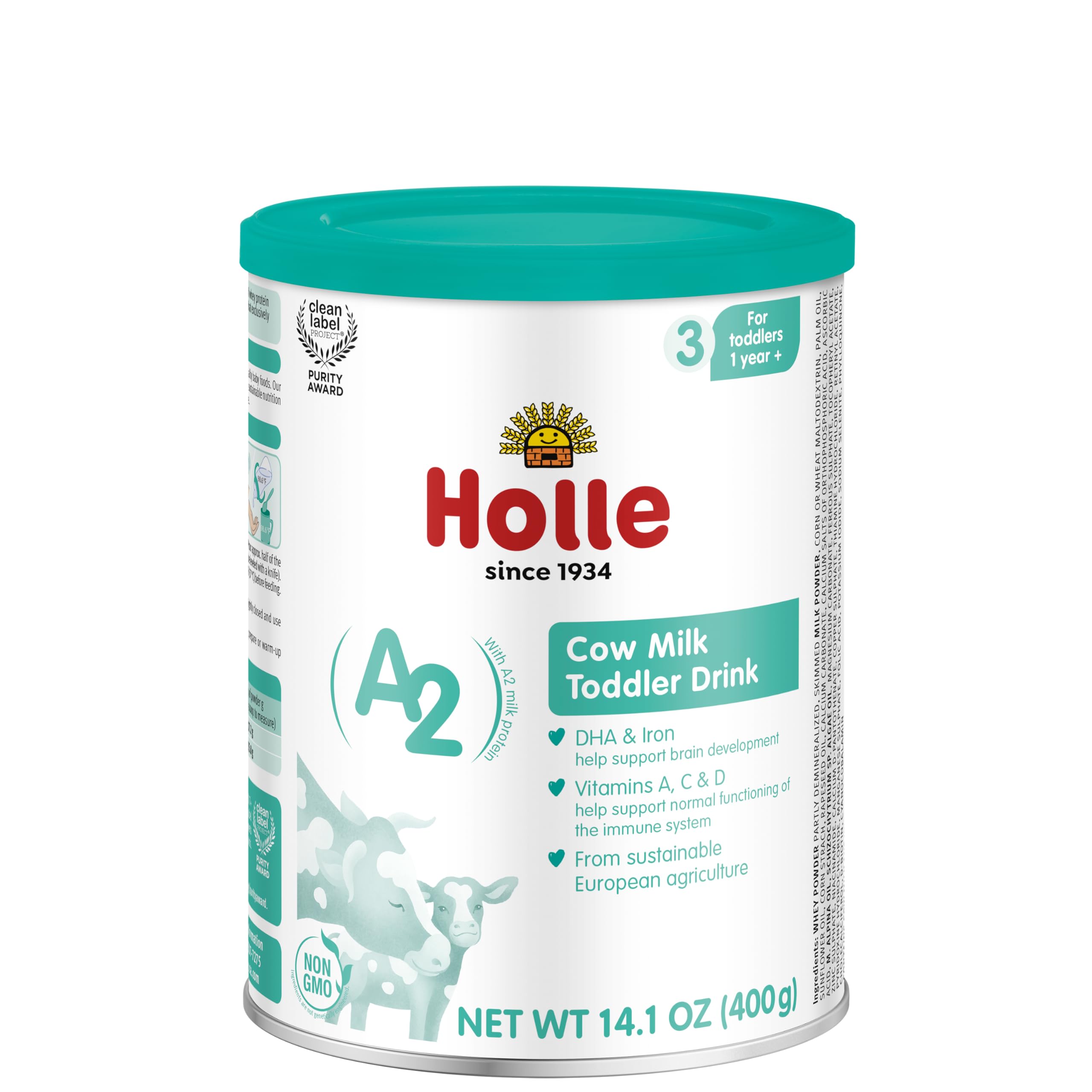 Holle Cow Toddler Milk Powder (A2) - Stage 3 - Vitamin-Rich, Non-GMO Toddler Drink Made with 100% A2 Milk - Easy to Digest - Safe for Children 12+ Months to 3 Years Old