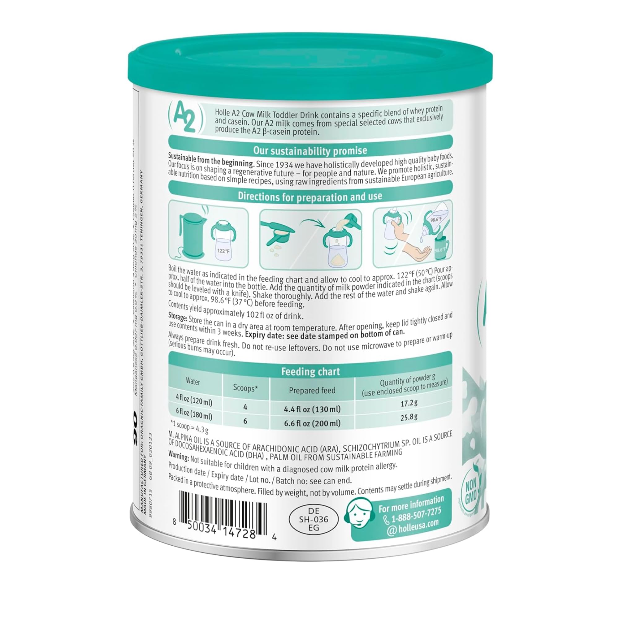 Holle Cow Toddler Milk Powder (A2) - Stage 3 - Vitamin-Rich, Non-GMO Toddler Drink Made with 100% A2 Milk - Easy to Digest - Safe for Children 12+ Months to 3 Years Old
