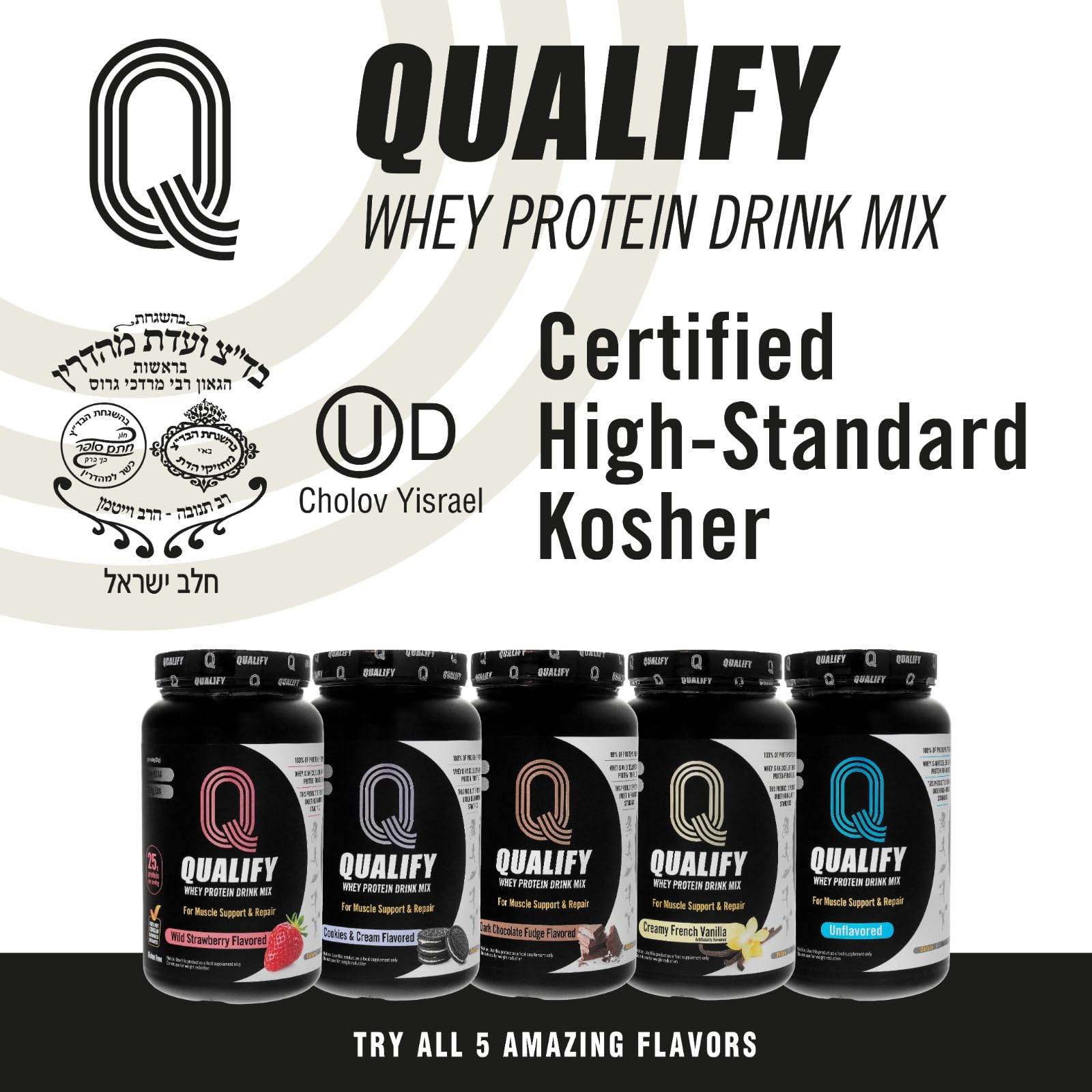 Qualify French Vanilla Whey Protein Powder Shake, Vanilla Protein Powder Post Workout Recovery Drink, Gluten Free, Sugar Free, Highly Kosher, 25g Protein, 5.5g BCAA, 1.65lb