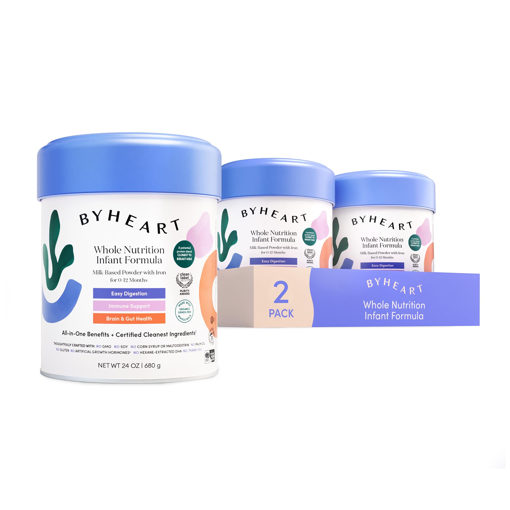ByHeart Whole Nutrition Infant Formula Powder for Infants 0-12 Months, Made With Organic Grass-Fed Whole Milk, Clean Label Project Certified, Closest-to-Breast Milk Baby Formula Patented Protein Blend (24 Ounce (Pack of 2))
