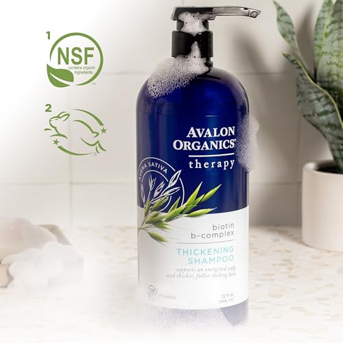 Avalon Organics Therapy Biotin B-Complex Thickening Shampoo, For an Energized Scalp and Thicker, Fuller-Looking Hair, 32 Fluid Ounces