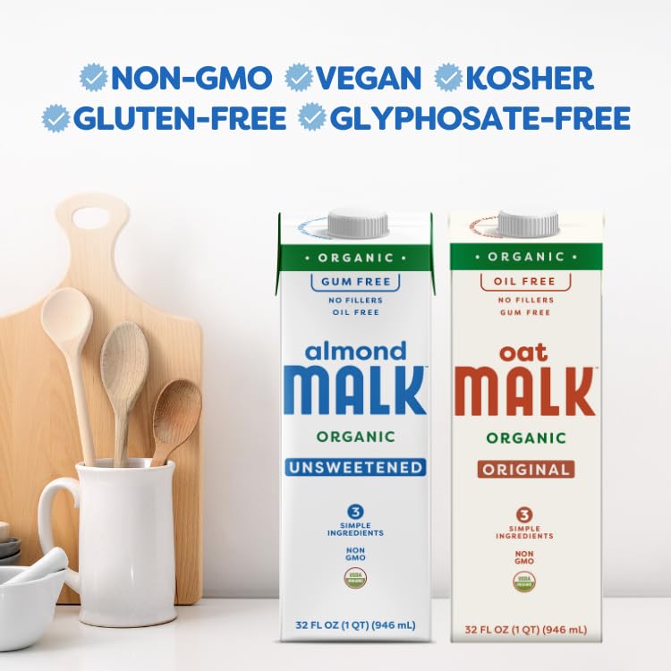 Malk Organic Original Oat Milk 32 fl oz - 6 pack - Shelf Stable, Non GMO, Gluten Free, Dairy Free, Plant Based, Vegan