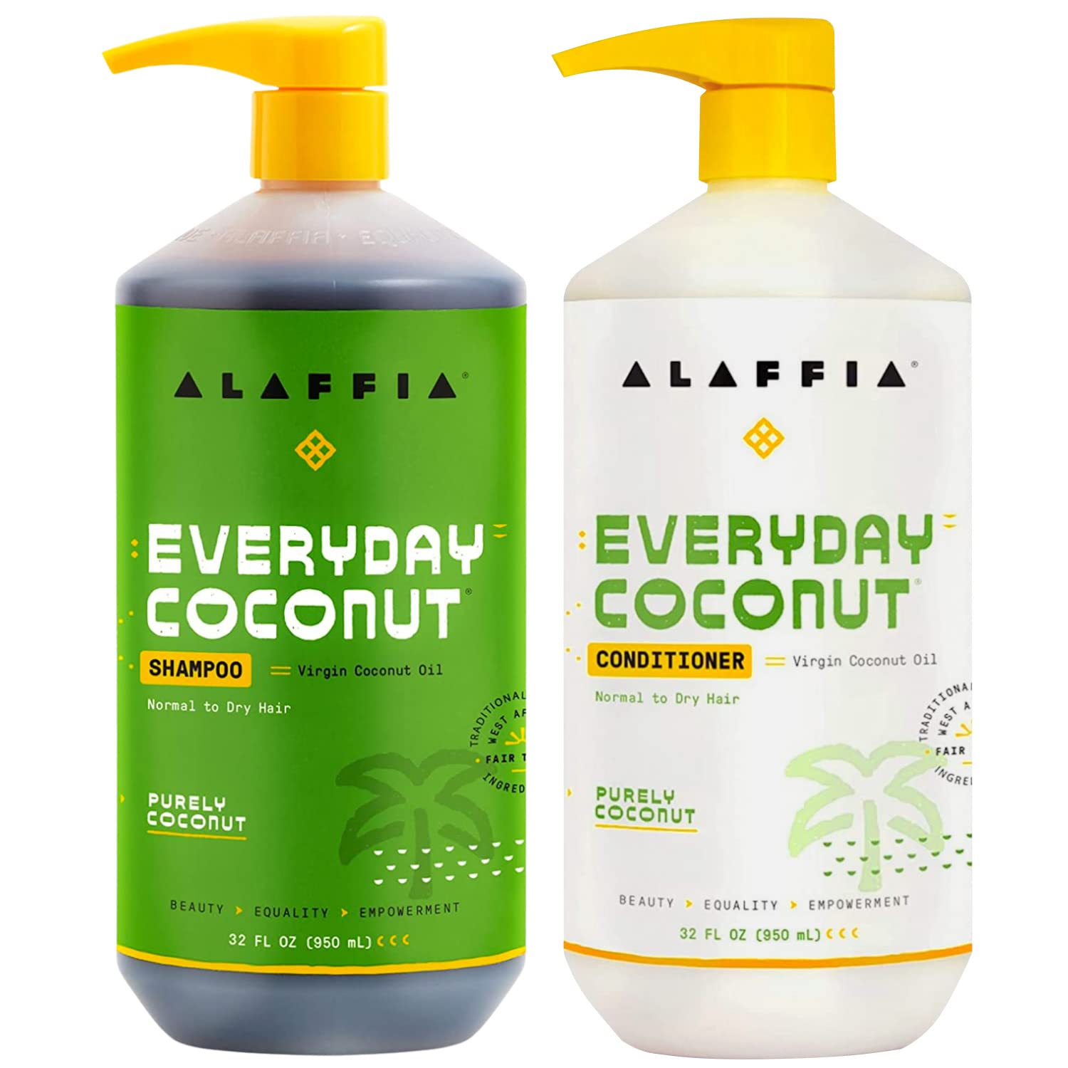 Alaffia EveryDay Coconut Shampoo and Conditioner - Normal to Dry Hair Cleansing with Ginger and Coconut Oil, Fair Trade, 32 Fl Oz