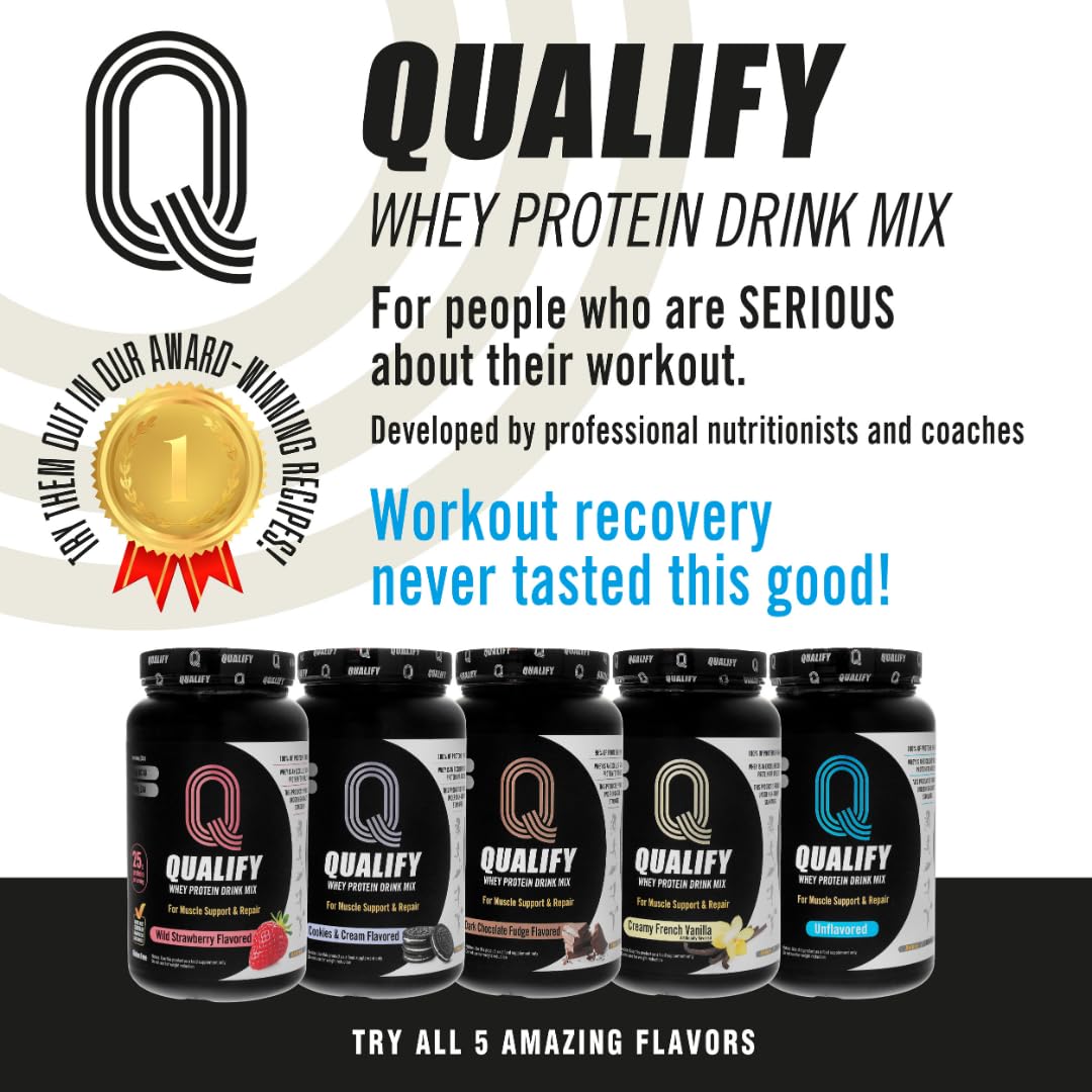 Qualify Unflavored Protein Powder Shake, Whey Protein Powder Post Workout Recovery Drink, Gluten Free, Sugar Free, Highly Kosher, 26g Protein, 5.8g BCAA,1.65lb