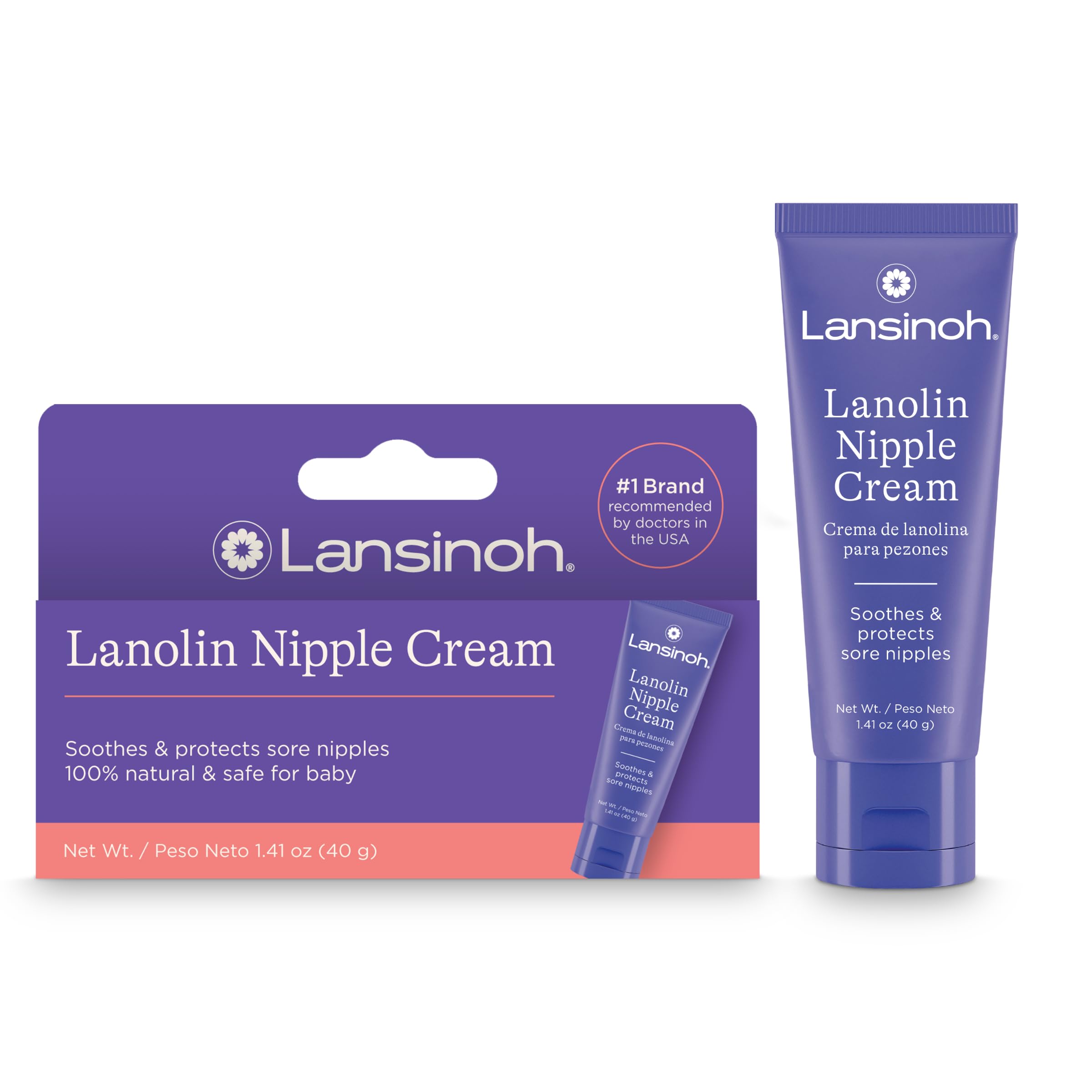 Lansinoh Lanolin Nipple Cream Safe for Breastfeeding Baby, 100% Natural Nipple Butter for Mom, Breastfeeding Essentials, 1.41 Ounces