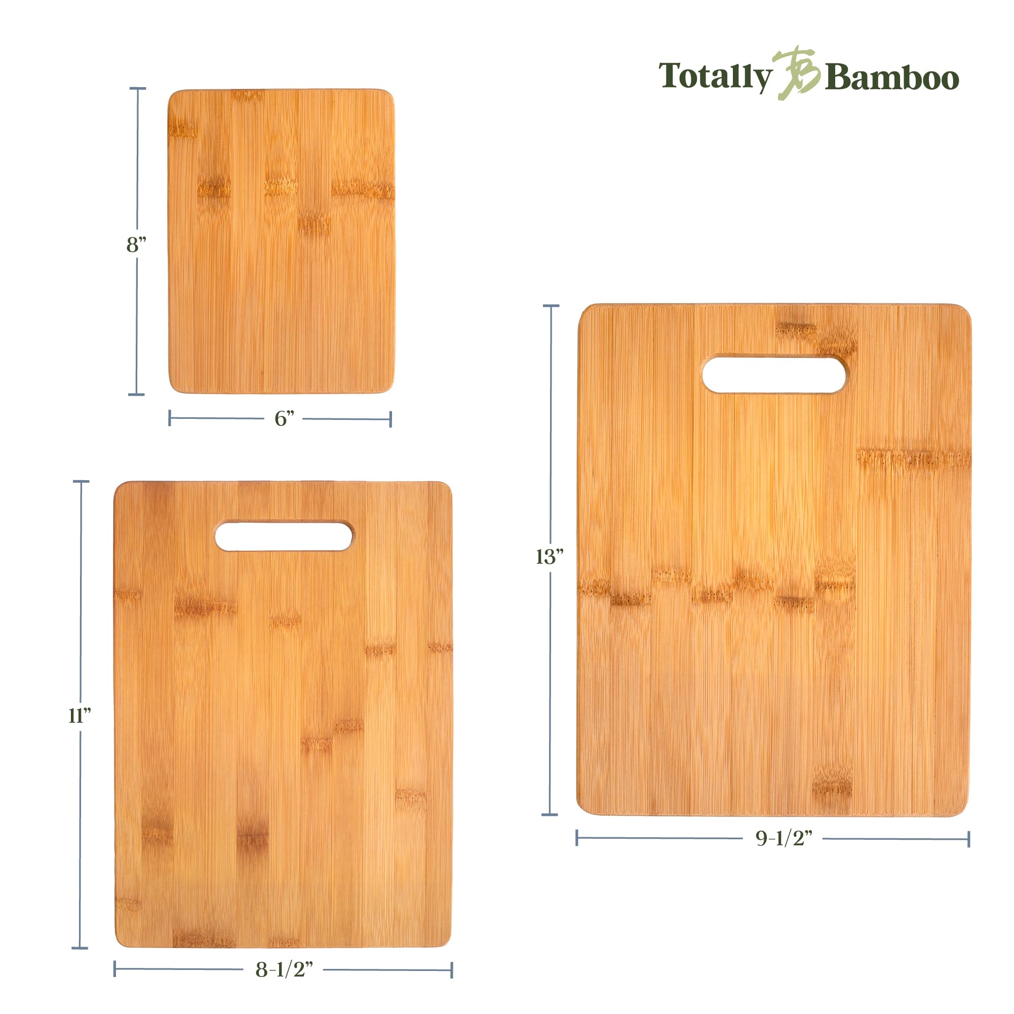 Totally Bamboo 3-Piece Bamboo Cutting Board Set; 3 Assorted Sizes of Bamboo Wood Cutting Boards for Kitchen