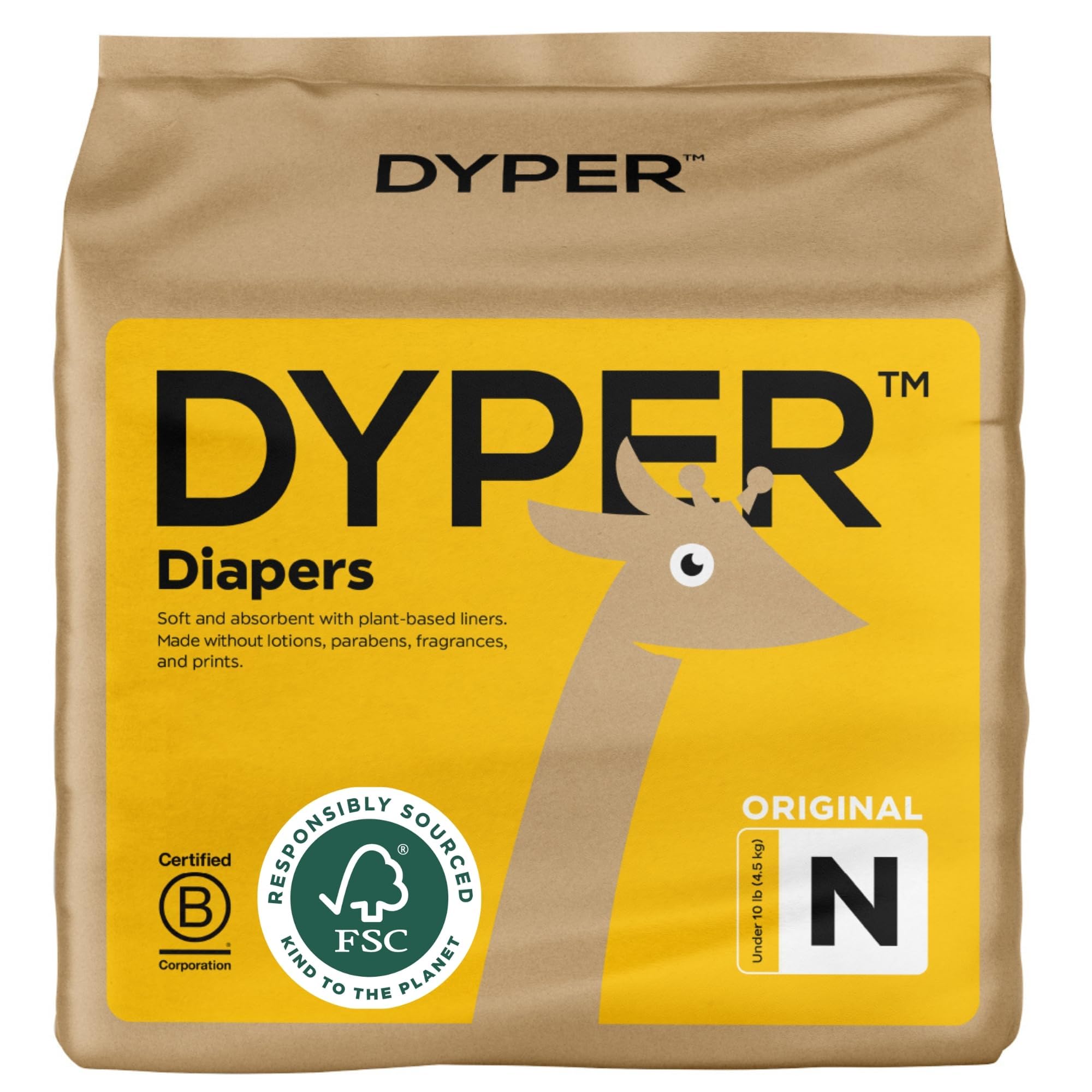 DYPER Baby Diapers Size Newborn | Honest Ingredients | Cloth Alternative | Day & Overnight | Made with Plant-Based* Materials | Hypoallergenic