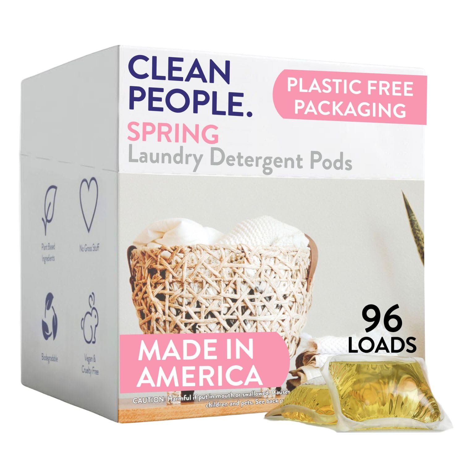 The Clean People Laundry Detergent Pods - Hypoallergenic Laundry Pods - Ultra Concentrated, Recyclable Packaging, Stain Fighting - Spring Scent, 96 Pack