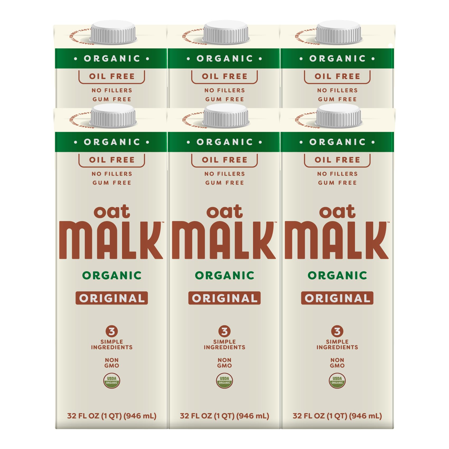 Malk Organic Original Oat Milk 32 fl oz - 6 pack - Shelf Stable, Non GMO, Gluten Free, Dairy Free, Plant Based, Vegan