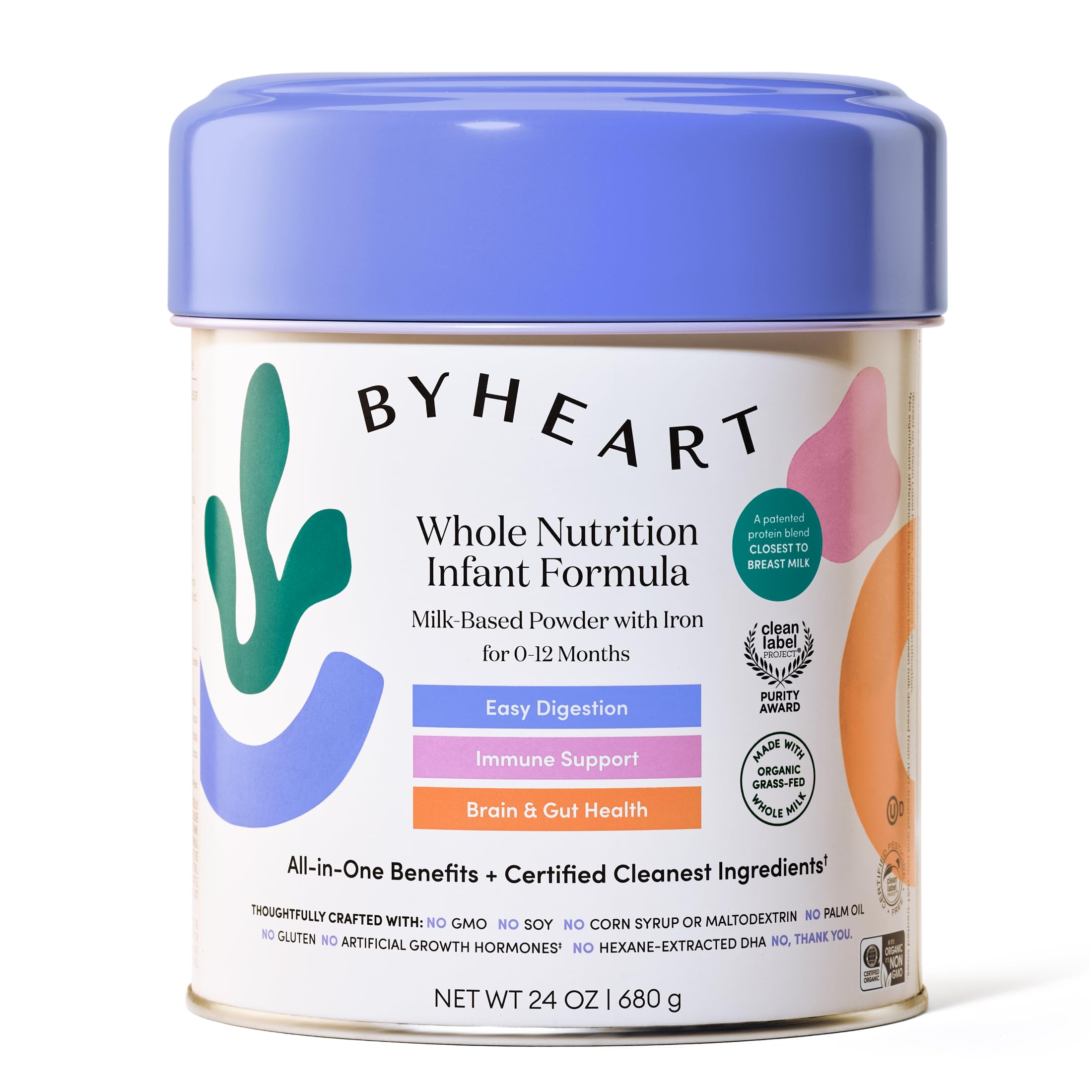 ByHeart Whole Nutrition Infant Formula Powder for Infants 0-12 Months, Made With Organic Grass-Fed Whole Milk, Clean Label Project Certified, Closest-to-Breast Milk Baby Formula Patented Protein Blend (24 Ounce (Pack of 1))