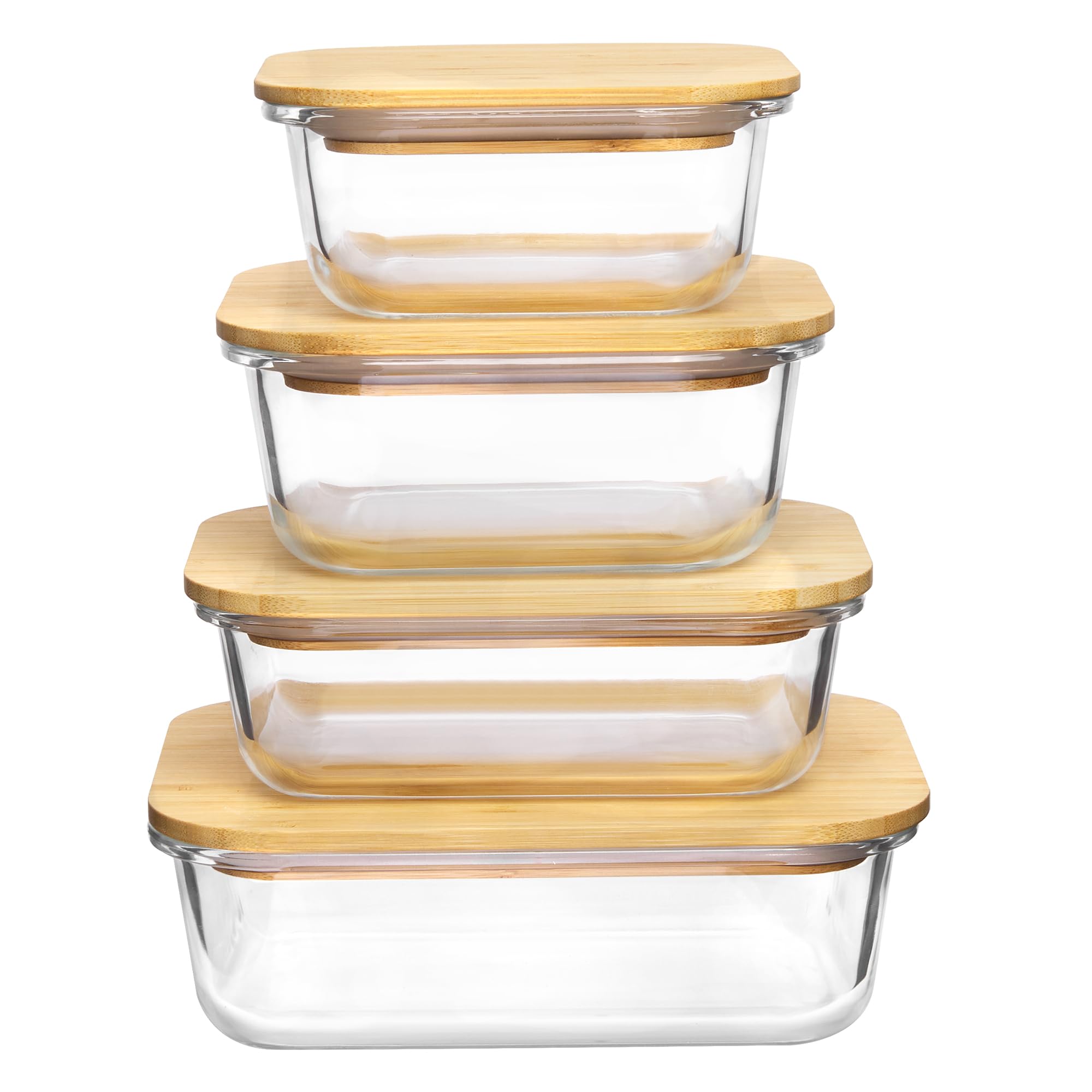 Vtopmart Glass Food Storage Containers with Bamboo Lids, 4 Pack Meal Prep Glass Containers Bento Lunch Box, Safe for Microwave, Oven, Freezer and Dishwasher, BPA Free