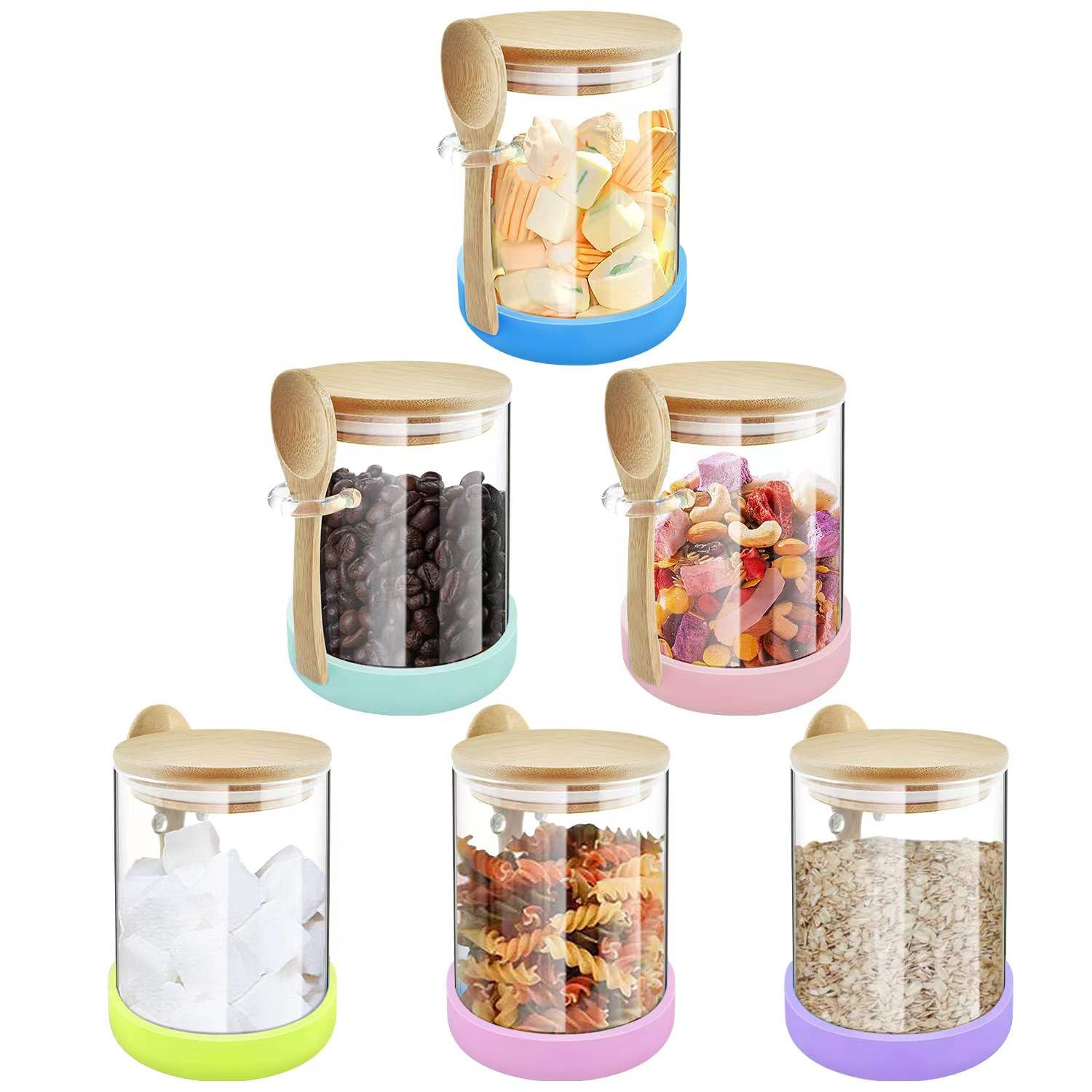 Glass Jars with Bamboo Lids and Spoons, 18.26 oz Borosilicate Glass Jars Overnight Oats Containers, Airtight Clear Food Storage Canister for Cookie, Candy, Coffee Bean, Sugar, Spices, Dry Goods