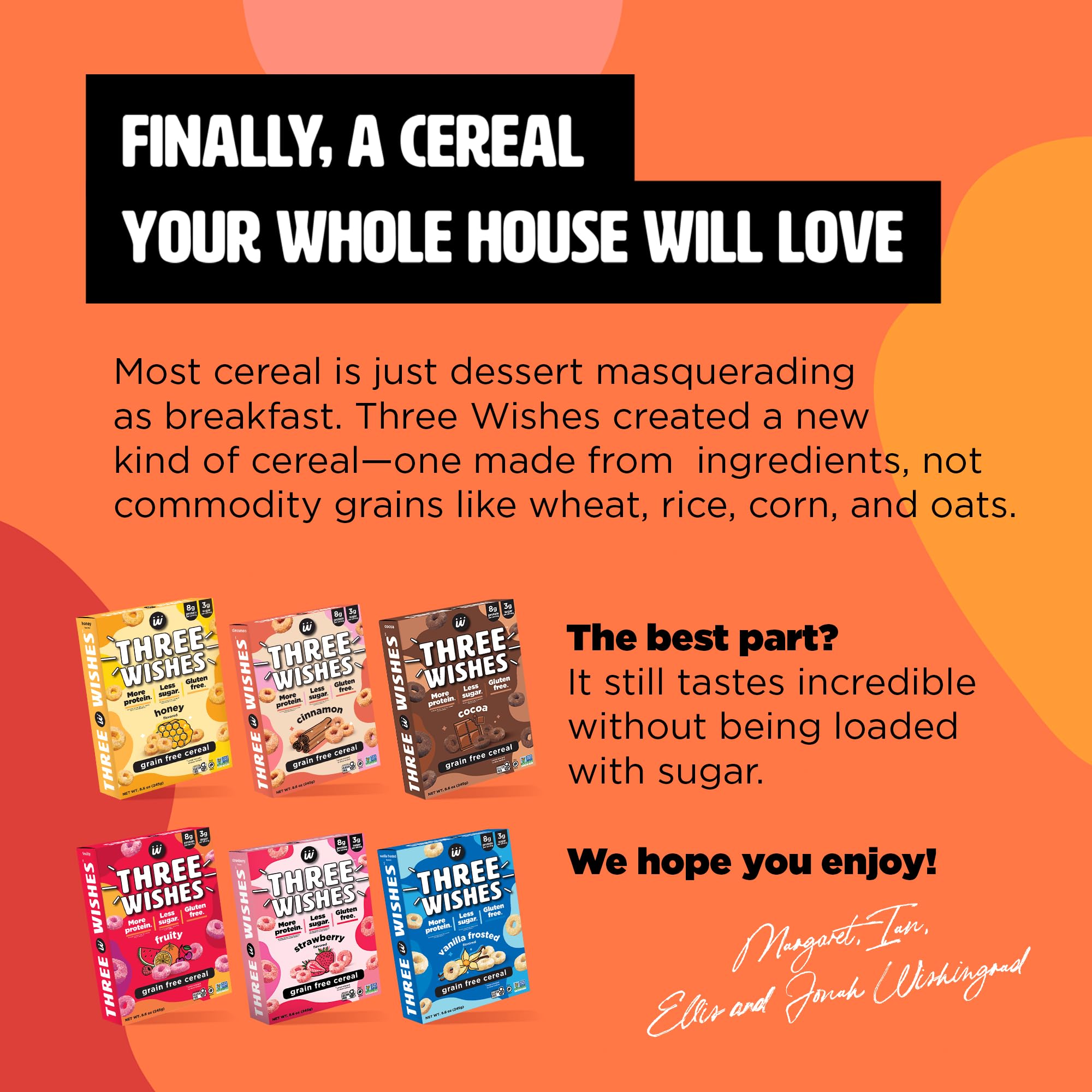 Protein and Gluten-Free Breakfast Cereal by Three Wishes - Variety Pack, 6 Pack - More Protein and Less Sugar Snack - Kosher, Vegan - Frosted, Fruity, Cocoa, Strawberry, Honey & Cinnamon