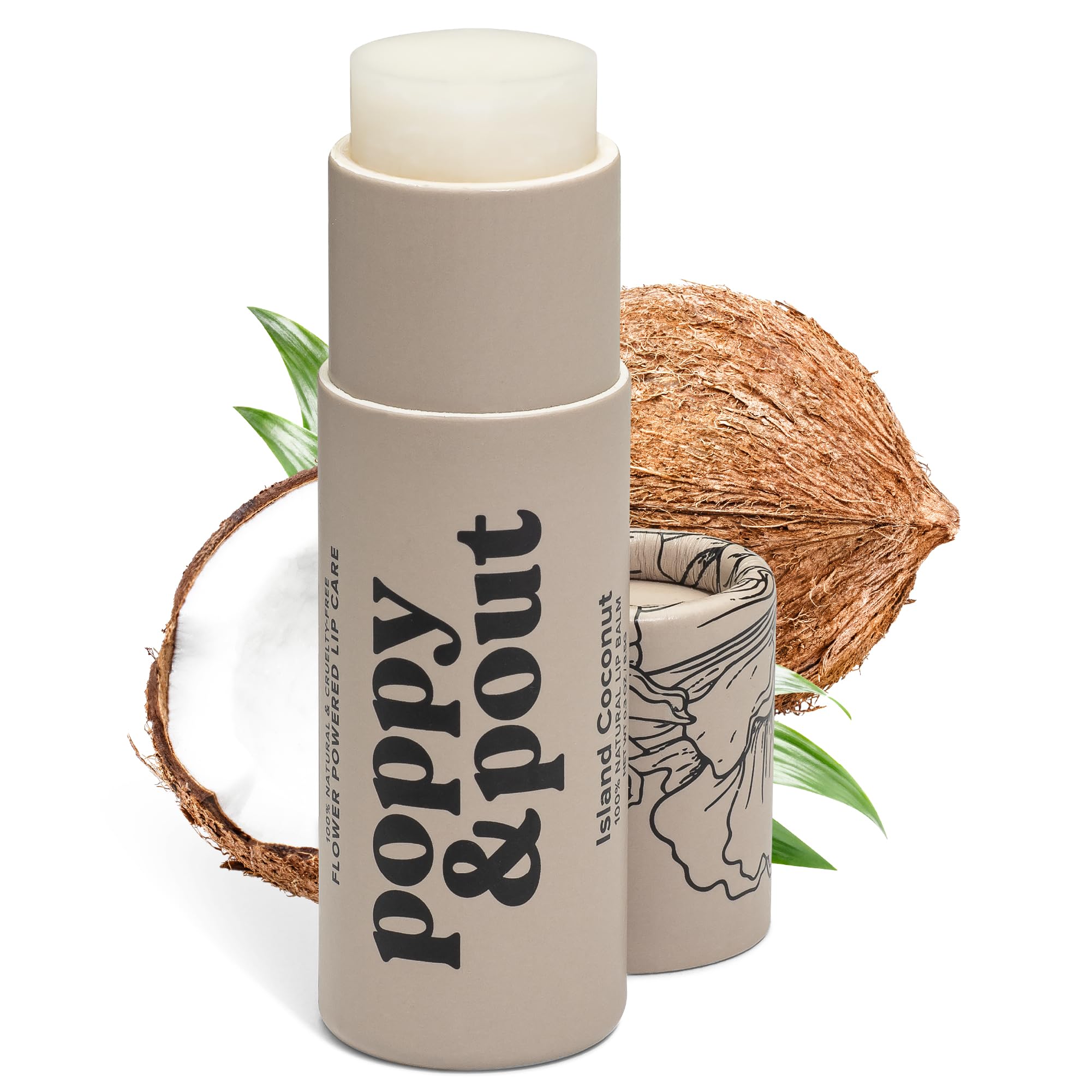 Poppy & Pout Island Coconut Jumbo Lip Balm | All Natural Lip Balms & Moisturizers | Hydrates with Beeswax, Vitamin E, Organic Coconut Oil | Cruelty-Free | Lip Balm in Recyclable Cardboard Tube