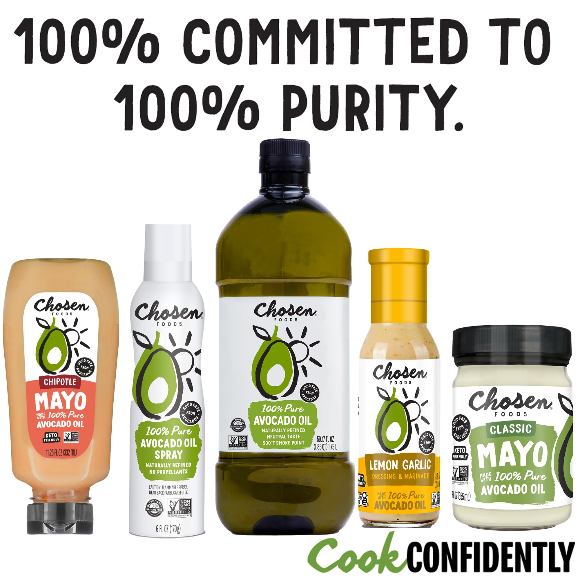 Chosen Foods 100% Pure Avocado Oil, Keto and Paleo Diet Friendly, Kosher Oil for Baking, High-Heat Cooking, Frying, Homemade Sauces, Dressings and Marinades (1lt 2-Pack)